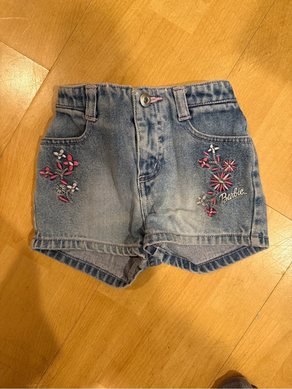 Barbie Blue Denim Shorts with Pink Floral Embroidery